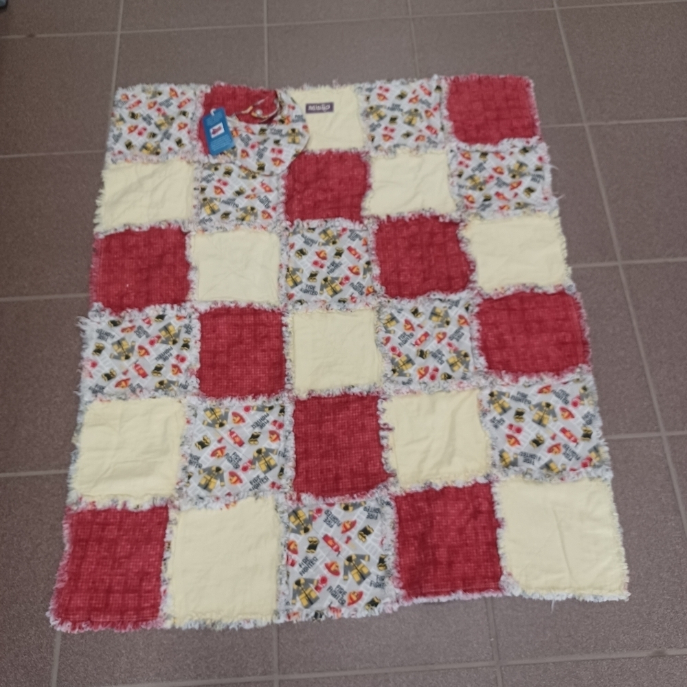 Handmade Reversible Quilted Rag Patchwork Blanket Bedding Play Mat Firetrucks